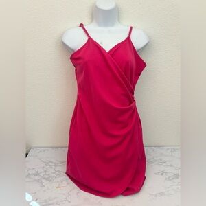 Lily Rose Faux Wrap Ruched Side Bodycon Dress Womens L Pink Spaghetti Strap
